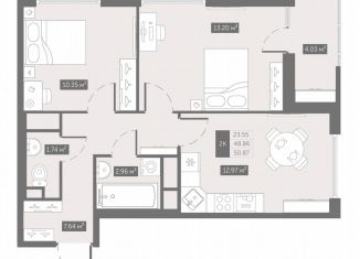 Продам двухкомнатную квартиру, 50.9 м2, посёлок Шушары