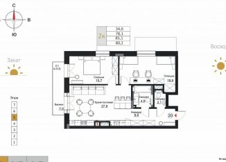 Продажа 2-ком. квартиры, 80.2 м2, Калининград, улица Лейтенанта Яналова, 2А, Центральный район