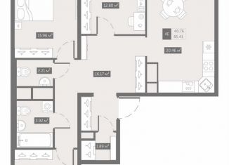 Продаю трехкомнатную квартиру, 85.4 м2, посёлок Шушары