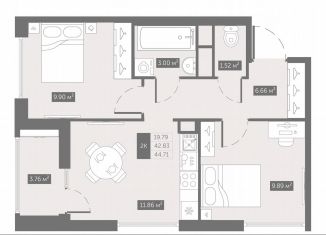 Продажа 2-комнатной квартиры, 44.7 м2, посёлок Шушары