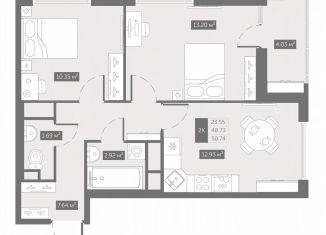 2-комнатная квартира на продажу, 50.7 м2, посёлок Шушары