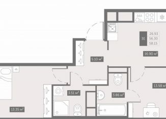 Продаю 2-ком. квартиру, 58.2 м2, посёлок Шушары