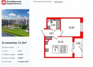 Продаю однокомнатную квартиру, 32.4 м2, Санкт-Петербург, метро Звёздная