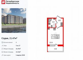 Продам квартиру студию, 21.5 м2, Санкт-Петербург, метро Улица Дыбенко