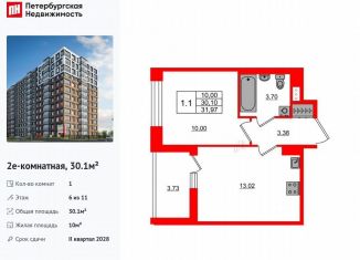 Продаю 1-комнатную квартиру, 30.1 м2, Санкт-Петербург, муниципальный округ Невская Застава