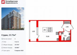 Продается квартира студия, 23.8 м2, Санкт-Петербург, муниципальный округ Невская Застава