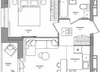 Продажа 2-комнатной квартиры, 36.5 м2, деревня Кондратово