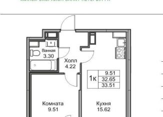 Однокомнатная квартира на продажу, 32.7 м2, Санкт-Петербург, Ивинская улица, 9, муниципальный округ Лахта-Ольгино