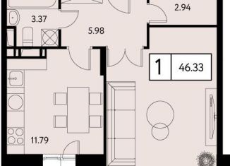 Однокомнатная квартира на продажу, 46.3 м2, Москва, метро Семеновская