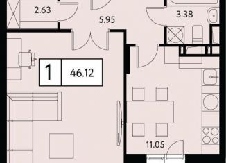 Однокомнатная квартира на продажу, 46.1 м2, Москва, метро Семеновская