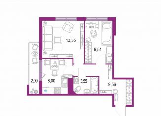 Двухкомнатная квартира на продажу, 44.4 м2, Кудрово, Европейский проспект, 22, ЖК Европейский парк