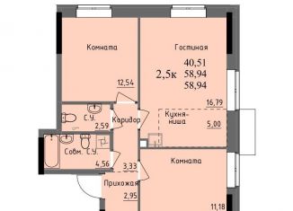 2-ком. квартира на продажу, 58.9 м2, Ижевск, улица Ключевой Посёлок, 23литА