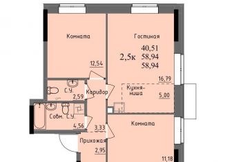 2-ком. квартира на продажу, 58.9 м2, Удмуртия, улица Ключевой Посёлок, 23литА