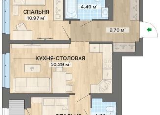 Продам 2-ком. квартиру, 65.4 м2, Екатеринбург, ЖК Северное Сияние, улица Уральских Рабочих