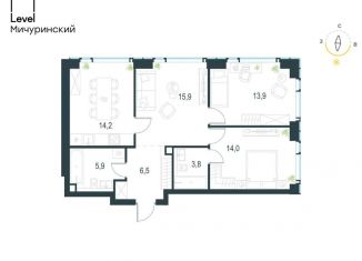 Продам трехкомнатную квартиру, 74.2 м2, Москва, жилой комплекс Левел Мичуринский, к3