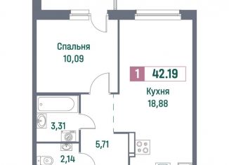 Однокомнатная квартира на продажу, 42.2 м2, Мурино
