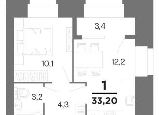 1-комнатная квартира на продажу, 33.2 м2, Рязанская область