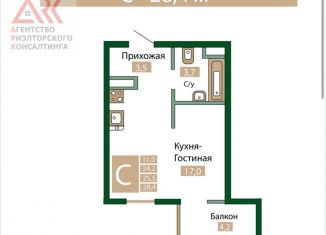 Квартира на продажу студия, 28.4 м2, посёлок городского типа Молодёжное