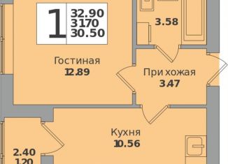 Продам 1-комнатную квартиру, 32.9 м2, Калининград, Московский район