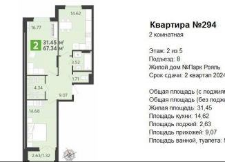Двухкомнатная квартира на продажу, 67.3 м2, Пенза, улица Рахманинова, с18