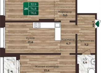 Продажа 2-комнатной квартиры, 76.6 м2, Барнаул