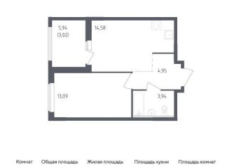 Однокомнатная квартира на продажу, 39.6 м2, деревня Новосаратовка