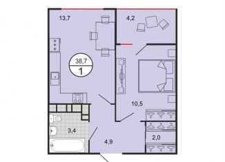Продажа 1-комнатной квартиры, 38.7 м2, Ставрополь