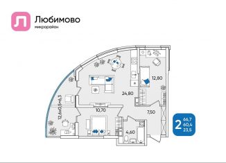 Продается двухкомнатная квартира, 66.7 м2, Краснодар, Прикубанский округ, Батуринская улица, 10