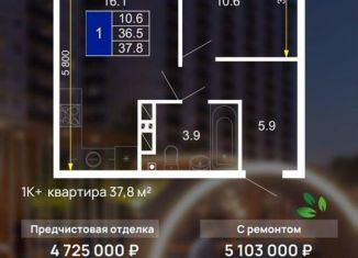Продам однокомнатную квартиру, 40 м2, Краснодар