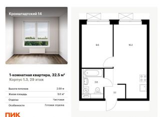Продается однокомнатная квартира, 32.5 м2, Москва, ЖК Кронштадтский 14, Кронштадтский бульвар, 8к3