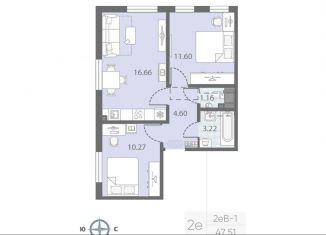 Продам 2-комнатную квартиру, 47.5 м2, Санкт-Петербург, метро Проспект Ветеранов