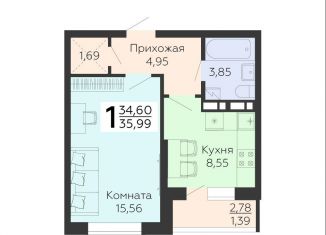 Однокомнатная квартира на продажу, 36 м2, Воронежская область, улица 45-й Стрелковой Дивизии