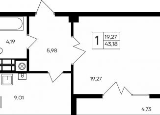 Продается однокомнатная квартира, 43.2 м2, Крым