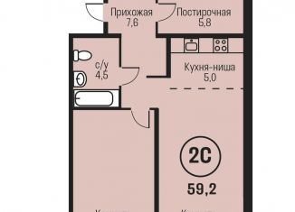 Двухкомнатная квартира на продажу, 59.2 м2, Барнаул, улица имени В.Т. Христенко, 2к4, Индустриальный район