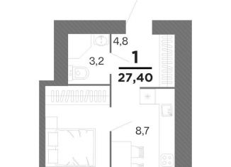 Продажа 1-комнатной квартиры, 27.4 м2, Рязань