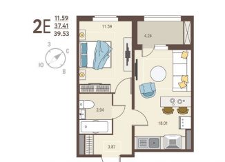 Продажа 2-комнатной квартиры, 39.5 м2, Курск