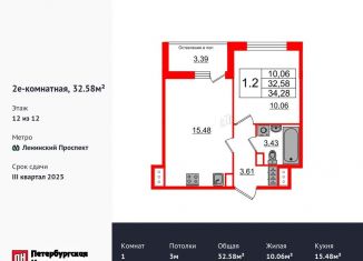 Продается 1-комнатная квартира, 32.6 м2, Санкт-Петербург, муниципальный округ Новоизмайловское