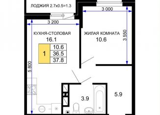 1-комнатная квартира на продажу, 37.8 м2, Краснодар, Прикубанский округ