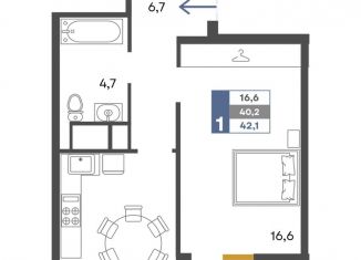Продам однокомнатную квартиру, 42.1 м2, Крым