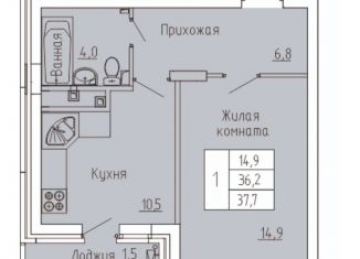 Продается однокомнатная квартира, 37.7 м2, Воронеж, Беговая улица, 49