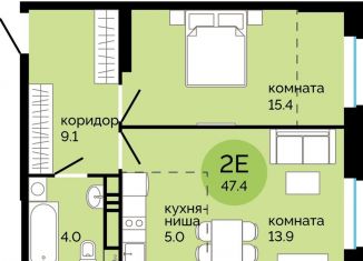 2-комнатная квартира на продажу, 47.4 м2, Пермь, улица Яблочкова, 5к4, Свердловский район