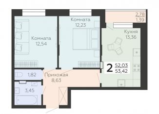 Двухкомнатная квартира на продажу, 53.4 м2, Воронеж, улица Независимости, 78