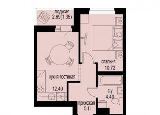 Продажа 1-комнатной квартиры, 34 м2, Мурино