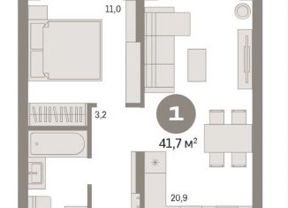 1-комнатная квартира на продажу, 41.7 м2, Новосибирск, метро Заельцовская, улица Аэропорт, 88