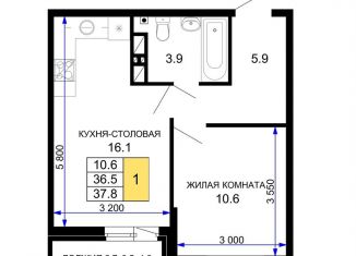 Продается однокомнатная квартира, 37.8 м2, Краснодарский край
