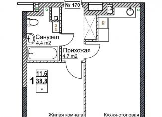 1-комнатная квартира на продажу, 38.8 м2, Нижний Новгород, метро Стрелка