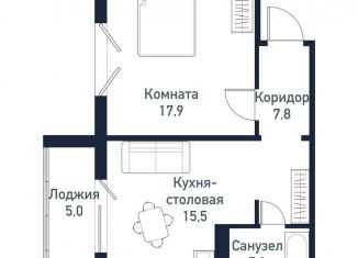 Однокомнатная квартира на продажу, 46.2 м2, Челябинская область, улица имени Капитана Ефимова, 8