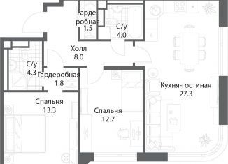 2-комнатная квартира на продажу, 72.6 м2, Москва, жилой комплекс Нагатино Ай-Ленд, к1, метро Технопарк