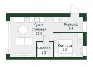 Однокомнатная квартира на продажу, 38.6 м2, Челябинская область, Спортивная улица, 22