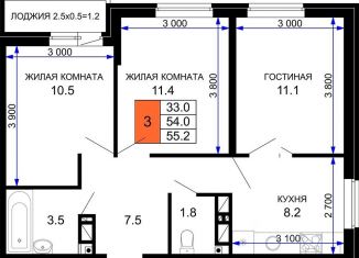 Продажа трехкомнатной квартиры, 55 м2, Краснодар